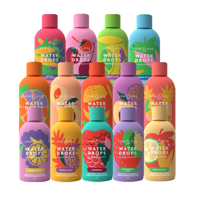 Water Water Drops Flavour Enhancer 45ml by Vital Zing – Assorted Box of 14